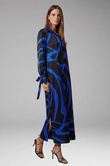 Women's Abstract Print Maxi Dress | Long-Sleeve Flowing Silhouette