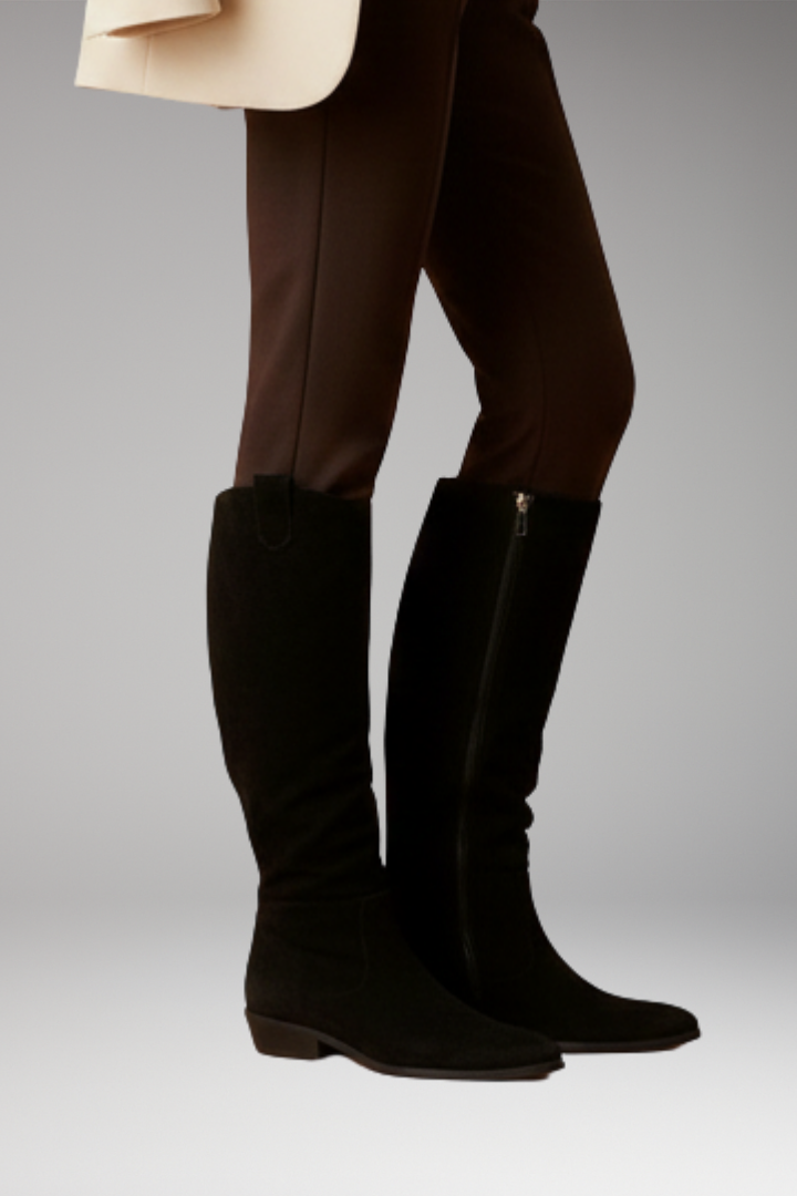 Women's Knee-High Boots with Side Zipper and Block Heel