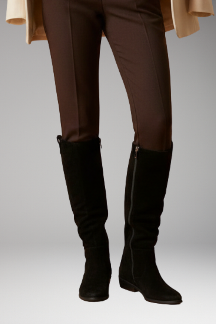 Women's Knee-High Boots with Side Zipper and Block Heel