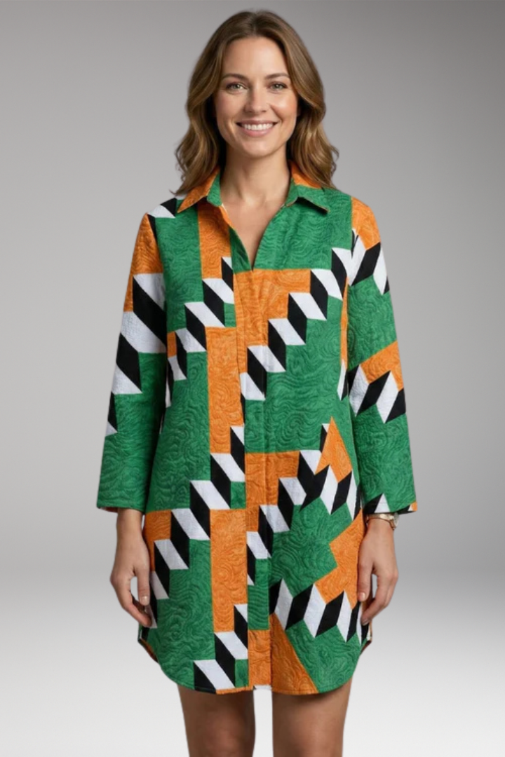 Women's Beach Dress with Button'Down and Abstract Print