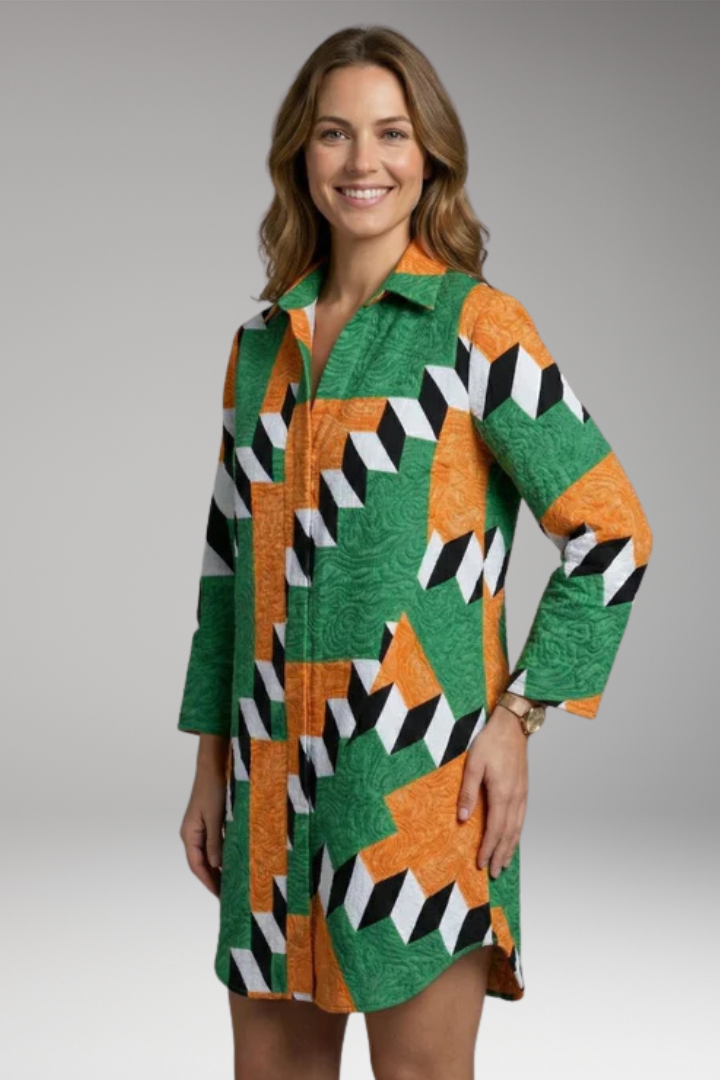 Women's Beach Dress with Button'Down and Abstract Print