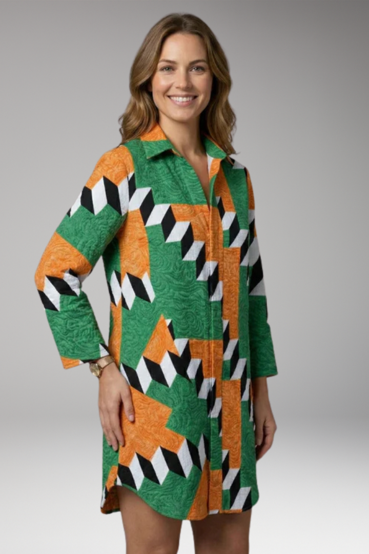 Women's Beach Dress with Button'Down and Abstract Print