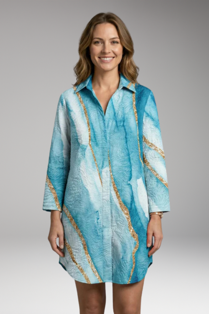 Women's Beach Dress with Button'Down and Abstract Print