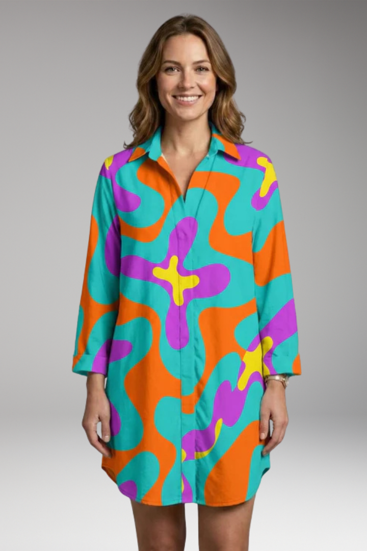 Women's Beach Dress with Button'Down and Abstract Print