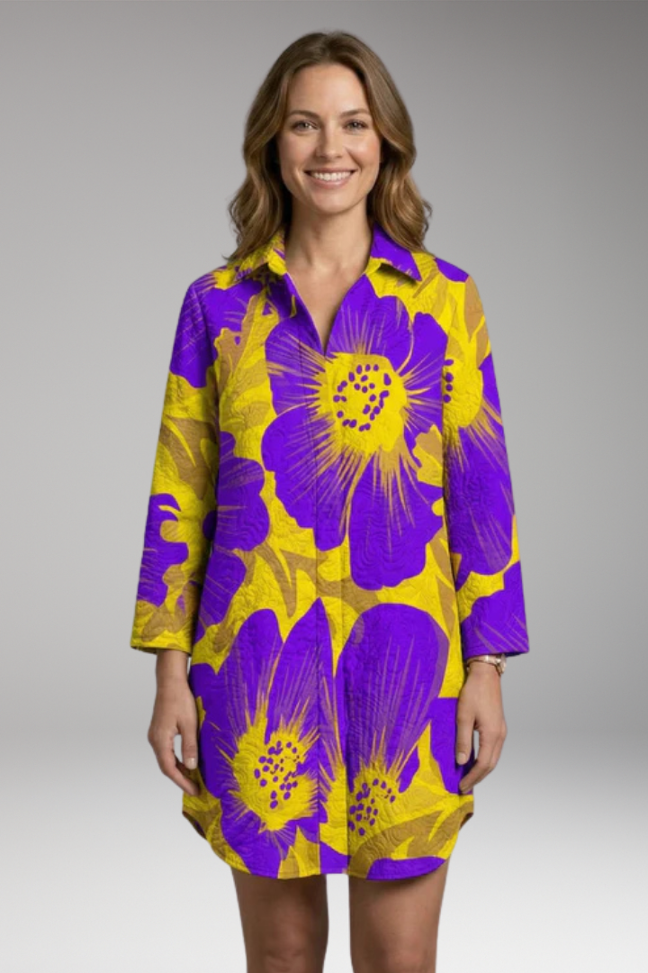 Women's Beach Dress with Button'Down and Abstract Print
