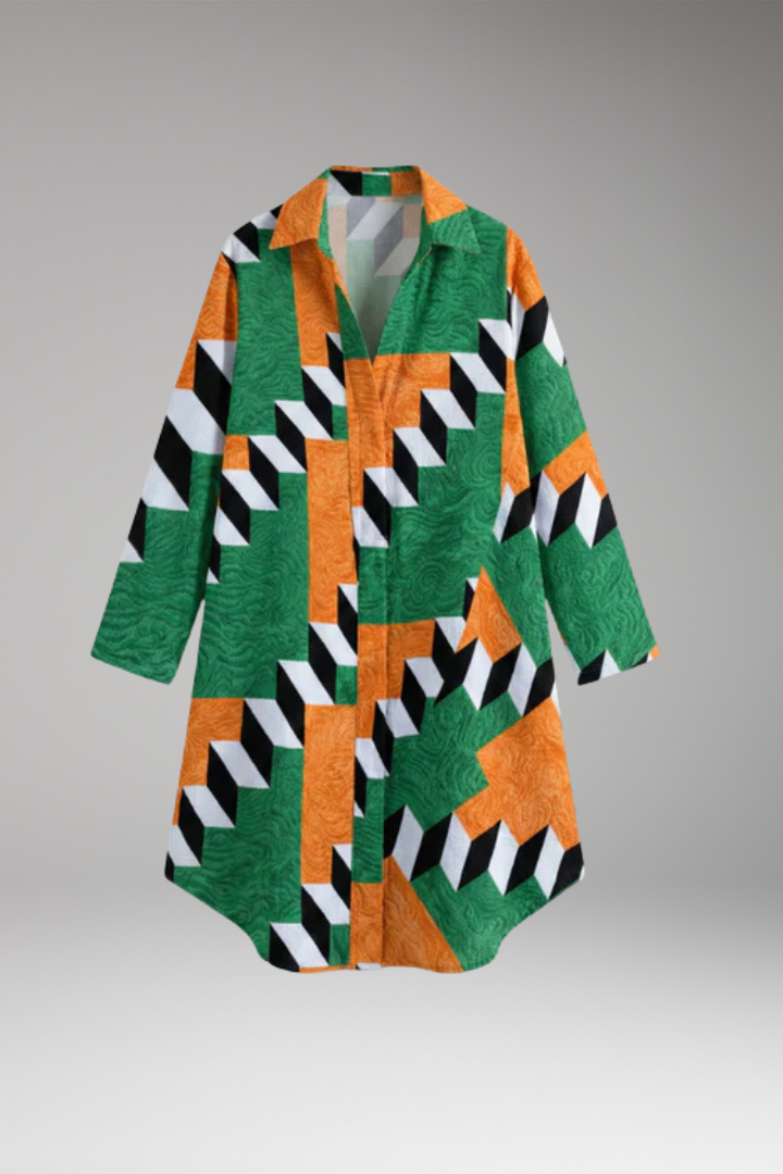 Women's Beach Dress with Button'Down and Abstract Print