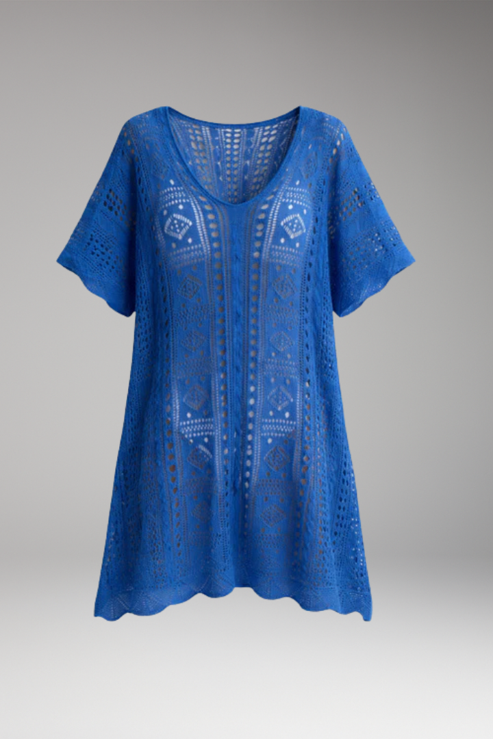 Women's boho open-knit crochet beach cover-up dress sheer construction Vacation