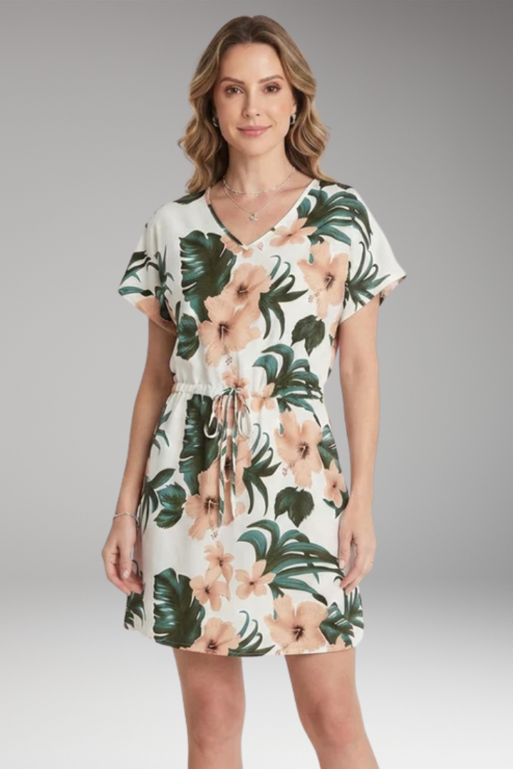 Women's Beach Dress with V'Neck and Drawstring Waist