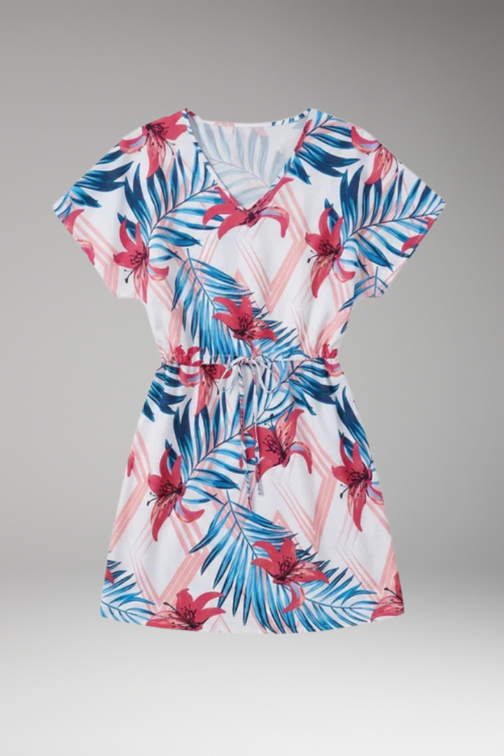 Women's Beach Dress with V'Neck and Drawstring Waist