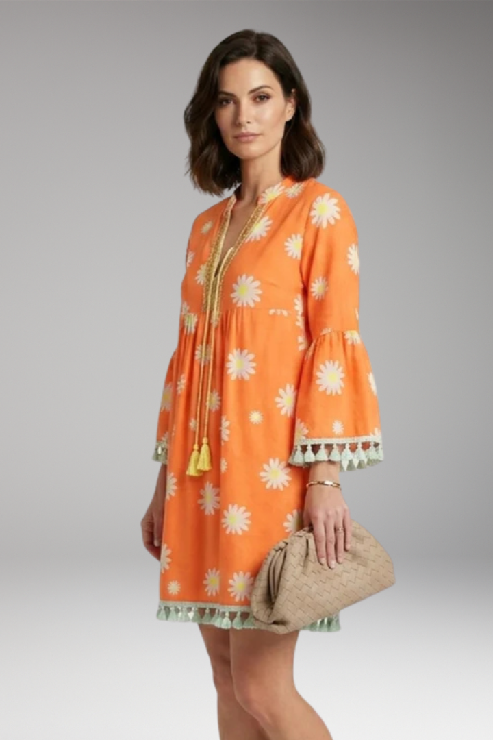 Women's Beach Dress with V'Neck and Tassel Embellishments