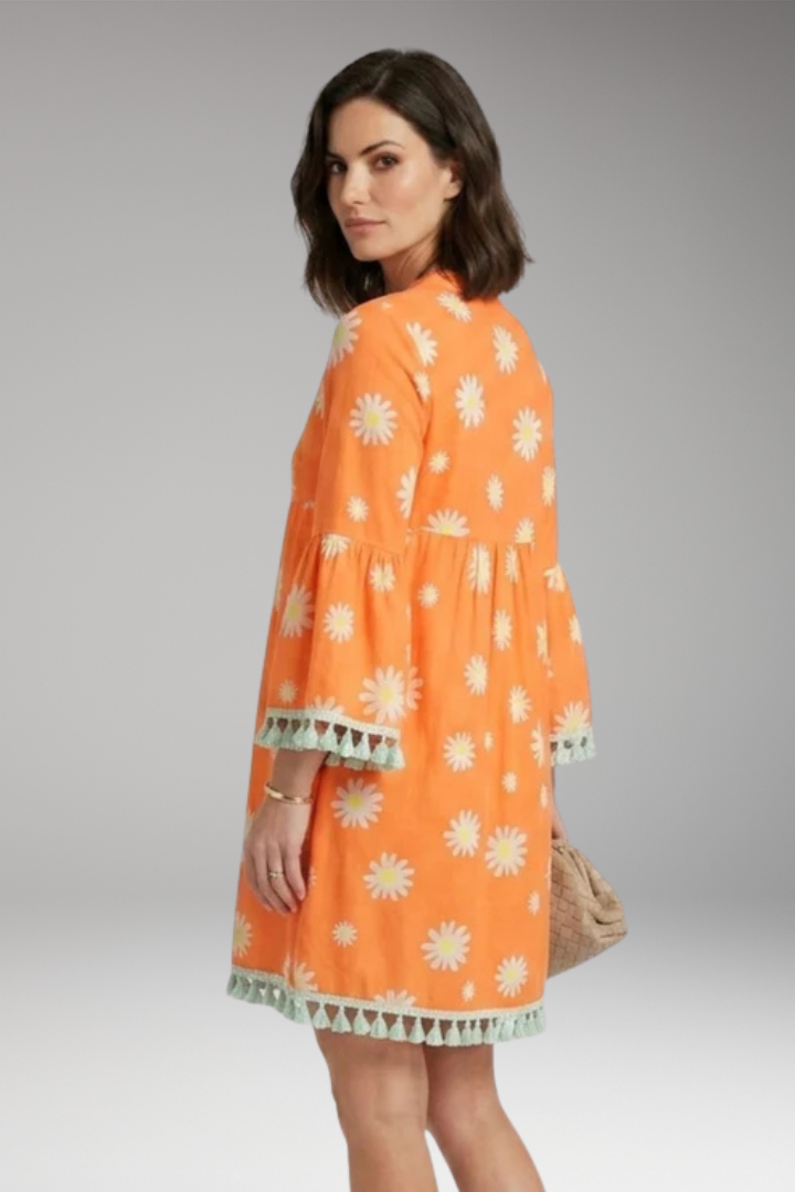 Women's Beach Dress with V'Neck and Tassel Embellishments