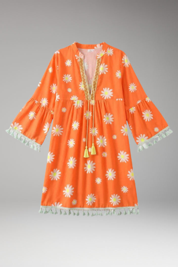 Women's Beach Dress with V'Neck and Tassel Embellishments