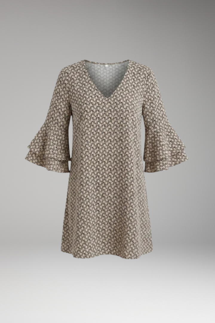 Women's Beach Dress with V'Neck and Voluminous Sleeves