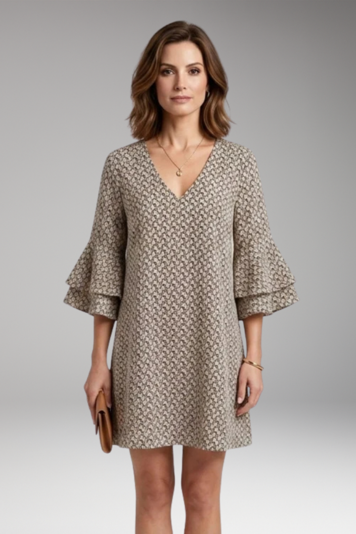 Women's Beach Dress with V'Neck and Voluminous Sleeves
