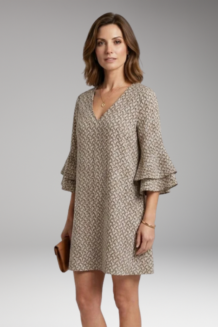 Women's Beach Dress with V'Neck and Voluminous Sleeves