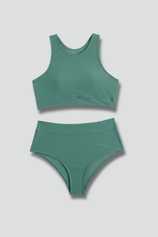 Women's Bikini Set with Bustier Top and High-Waisted Bottoms