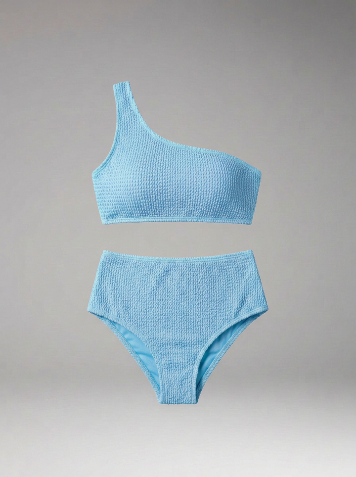 Women's Bikini Set with One-Shoulder Top and High-Waisted Bottom