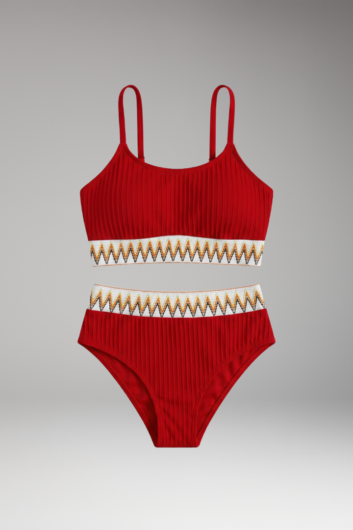 Women's Bikini Set with Ribbed Texture and Adjustable Straps