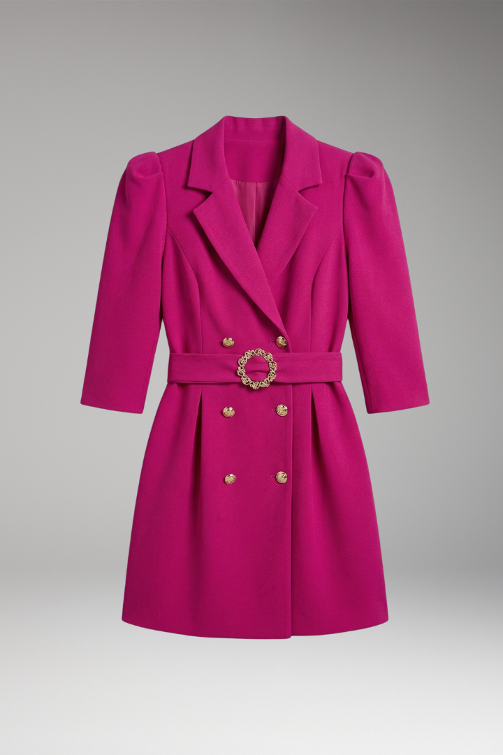 Women's Blazer Dress with Pointed Lapels and Button Design