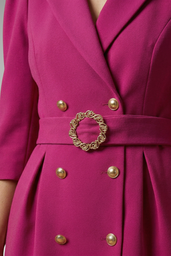 Women's Blazer Dress with Pointed Lapels and Button Design