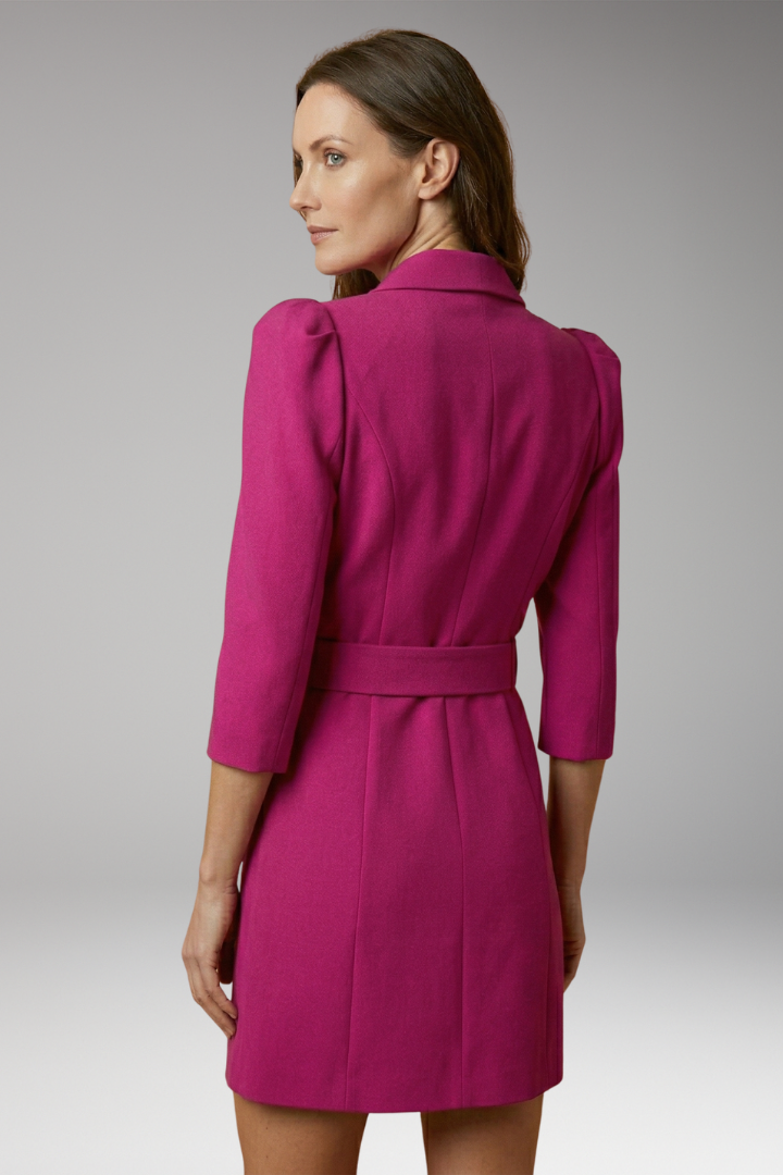 Women's Blazer Dress with Pointed Lapels and Button Design
