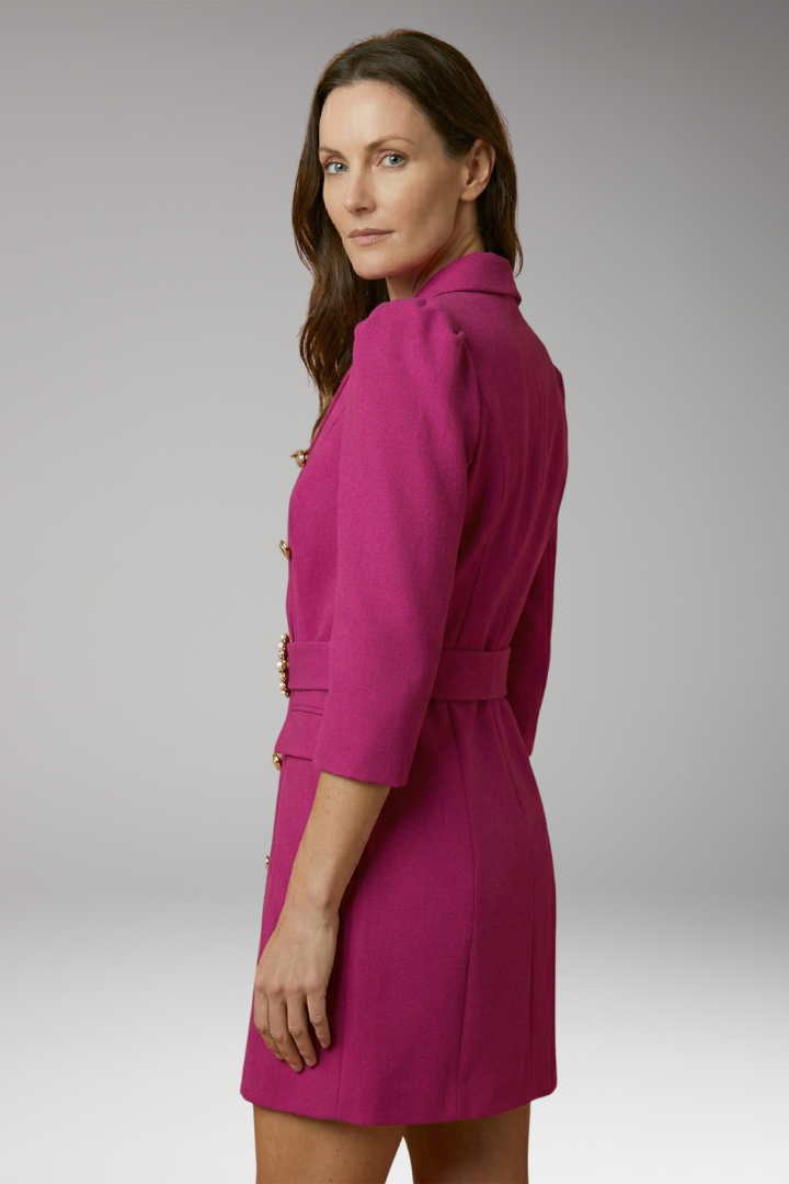 Women's Blazer Dress with Pointed Lapels and Button Design