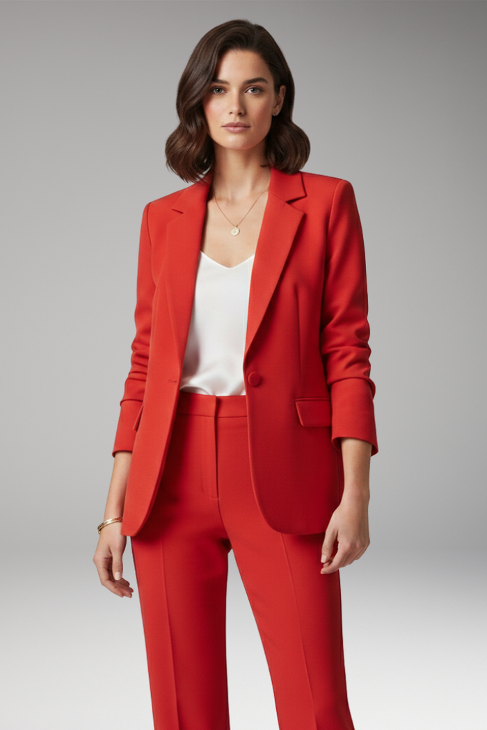 Women's Blazer with Notched Collar and One-Button Closure