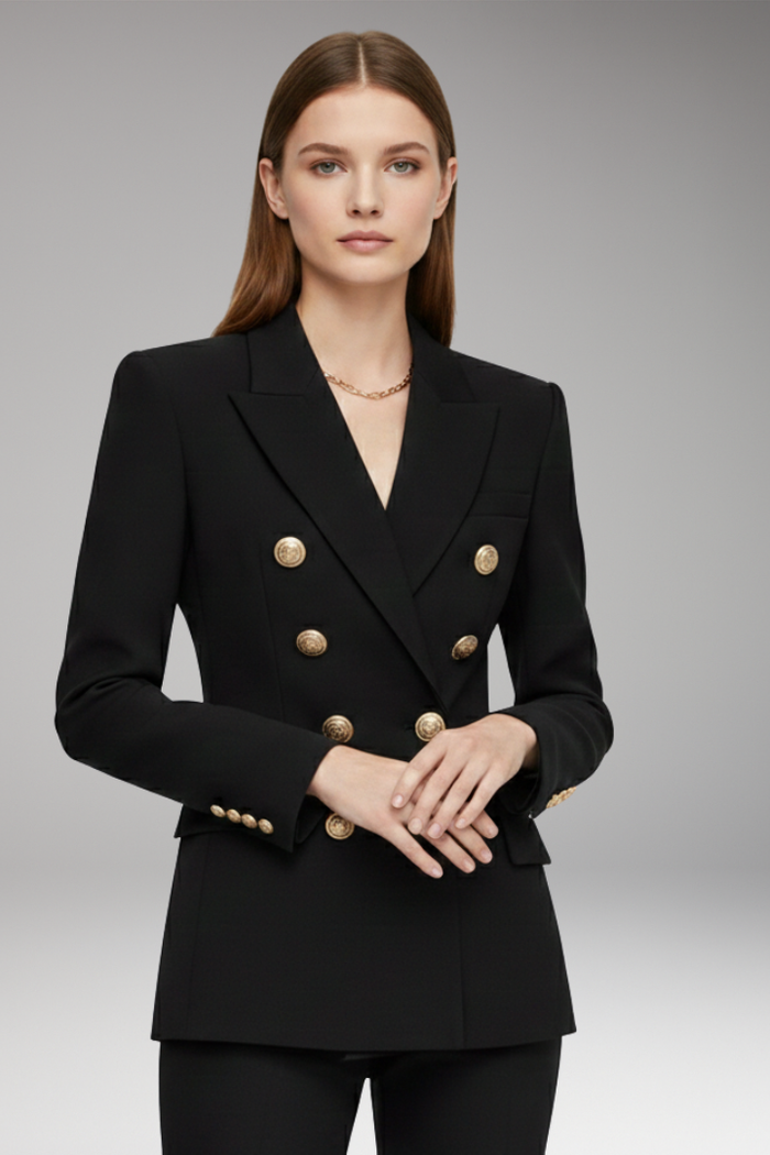 Women's Blazer with Two-Row Button Closure and Decorative Buttons