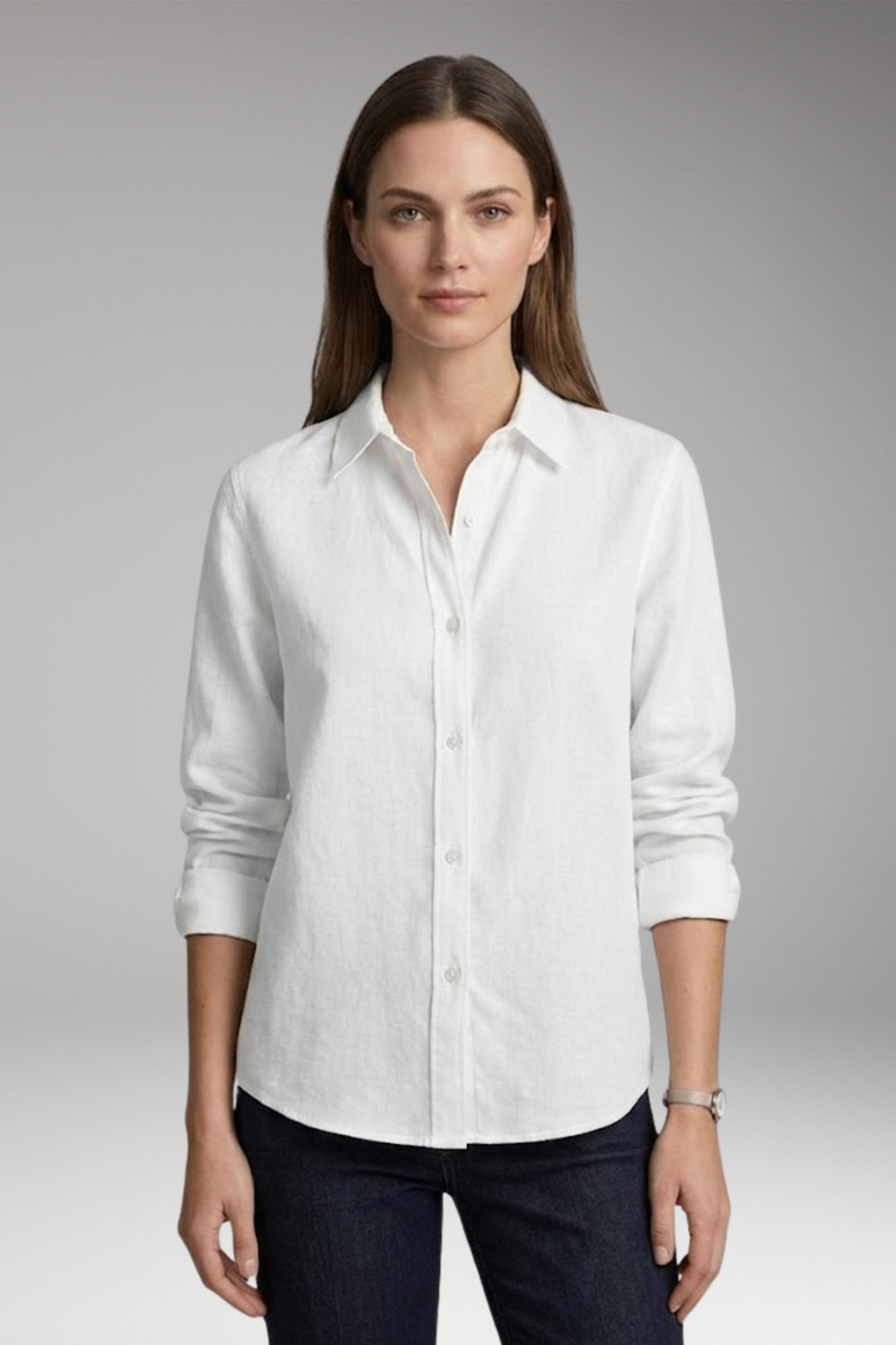 Women's Blouse with Button Closure and Collar Neckline