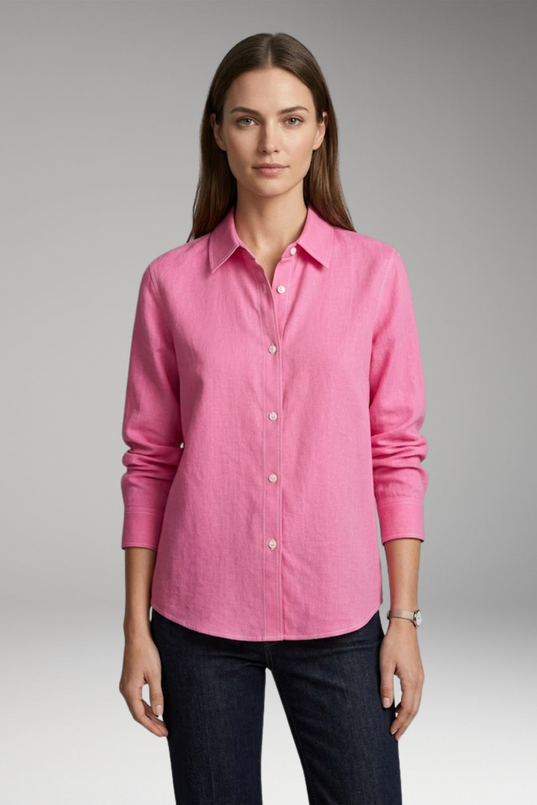 Women's Blouse with Button Closure and Collar Neckline