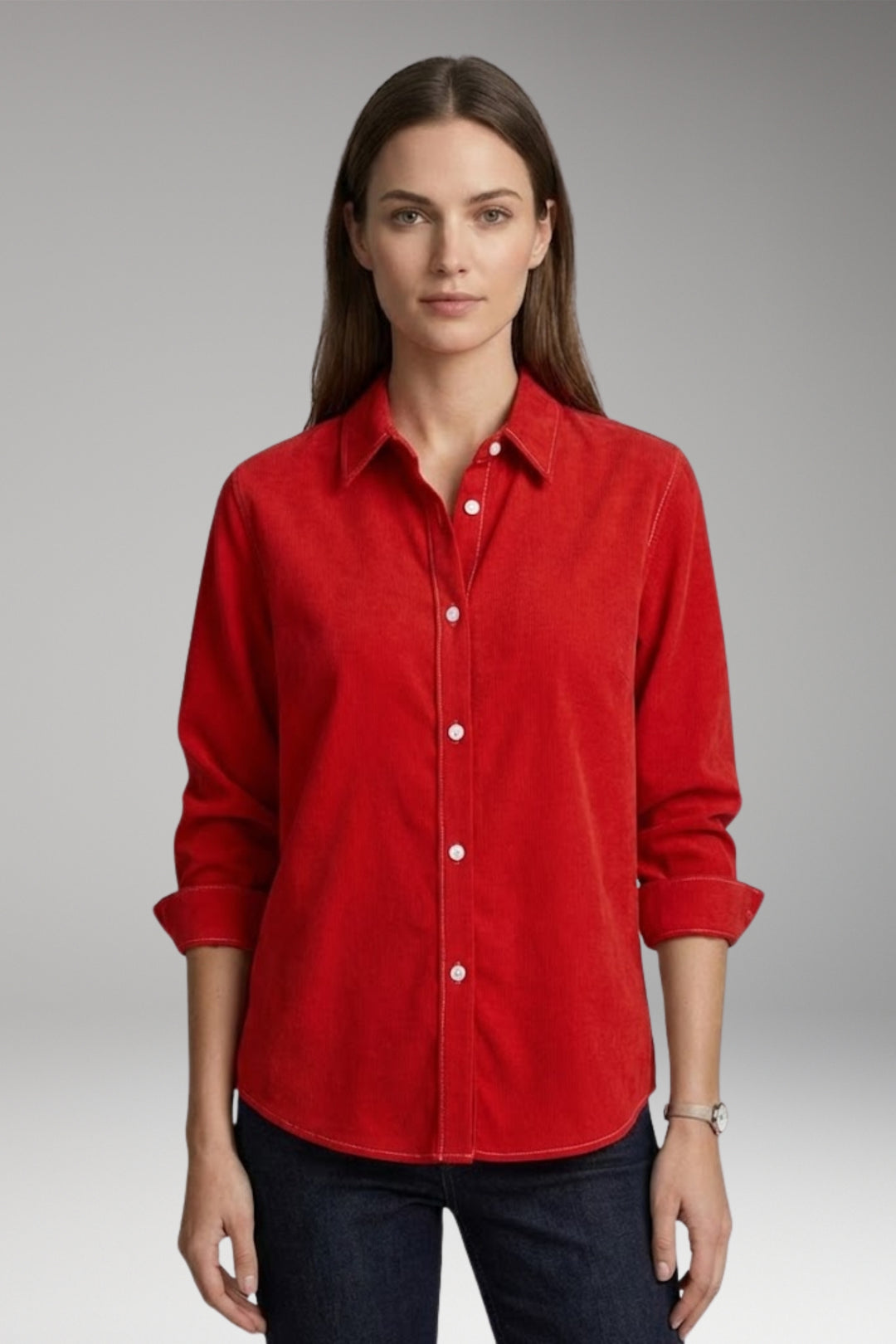 Women's Blouse with Button Closure and Collar Neckline