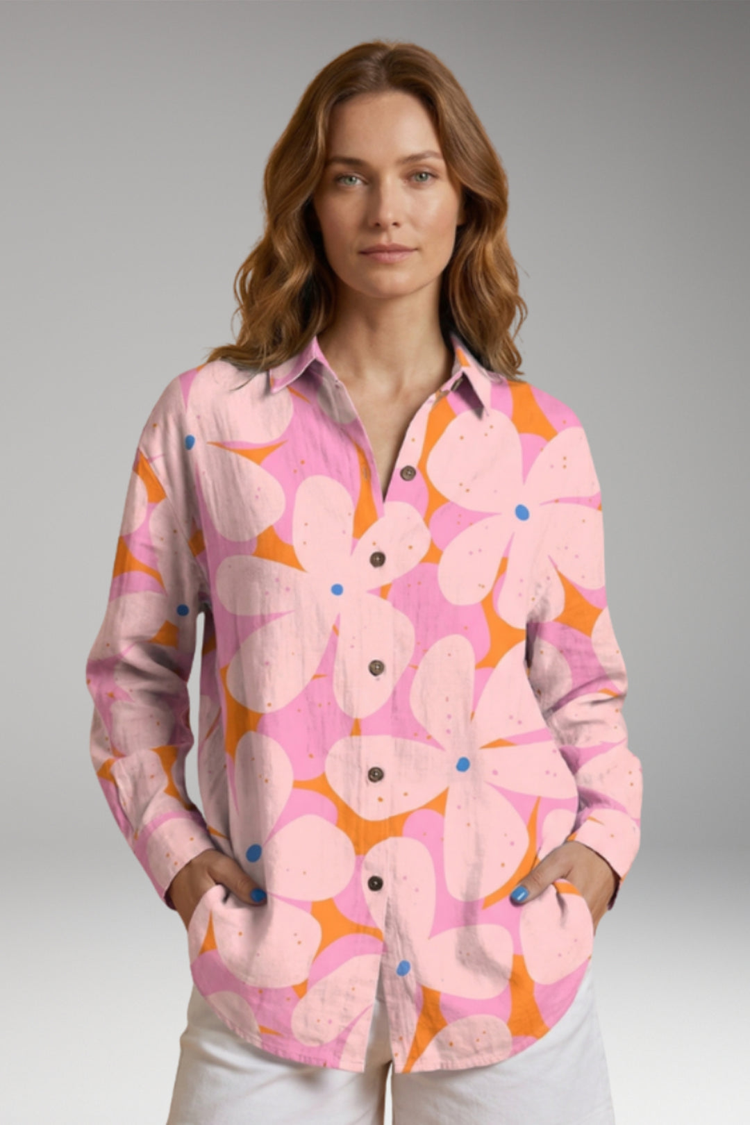 Women's Blouse with Button Closure and Long Sleeves