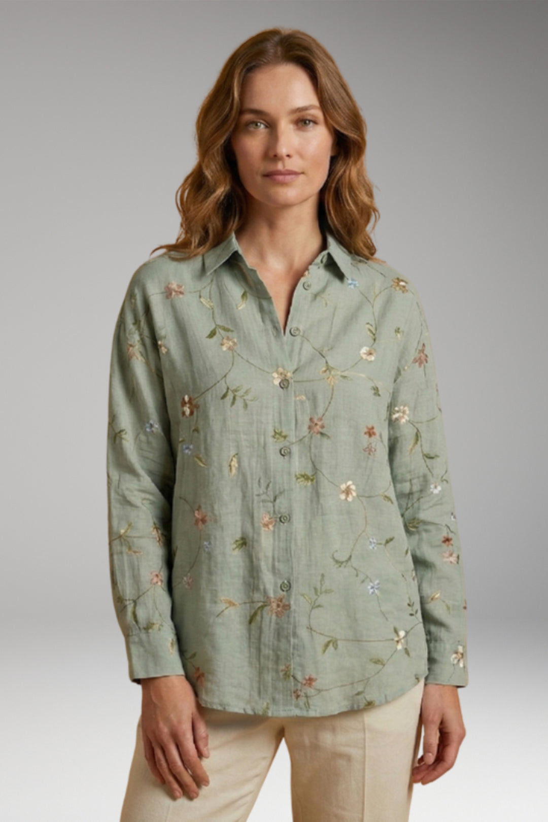 Women's Blouse with Button Closure and Long Sleeves