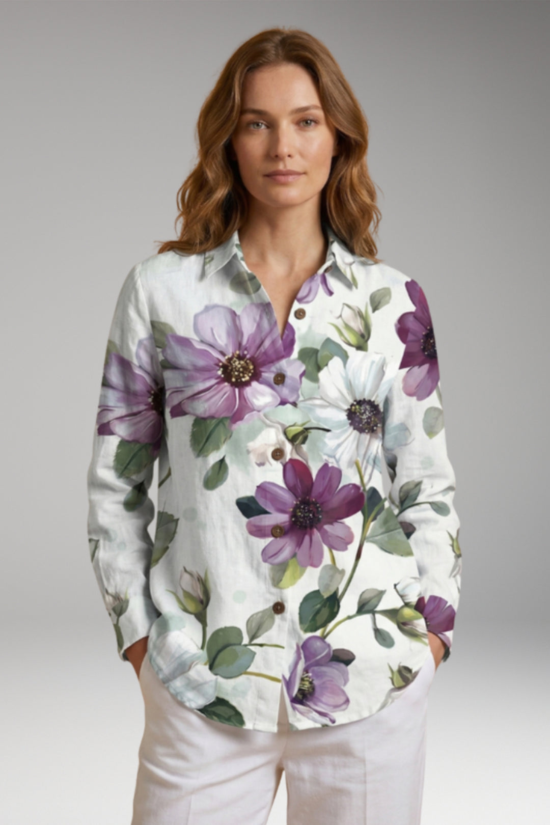 Women's Blouse with Button Closure and Long Sleeves