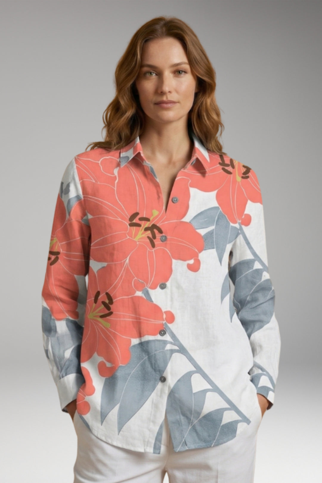 Women's Blouse with Button Closure and Long Sleeves