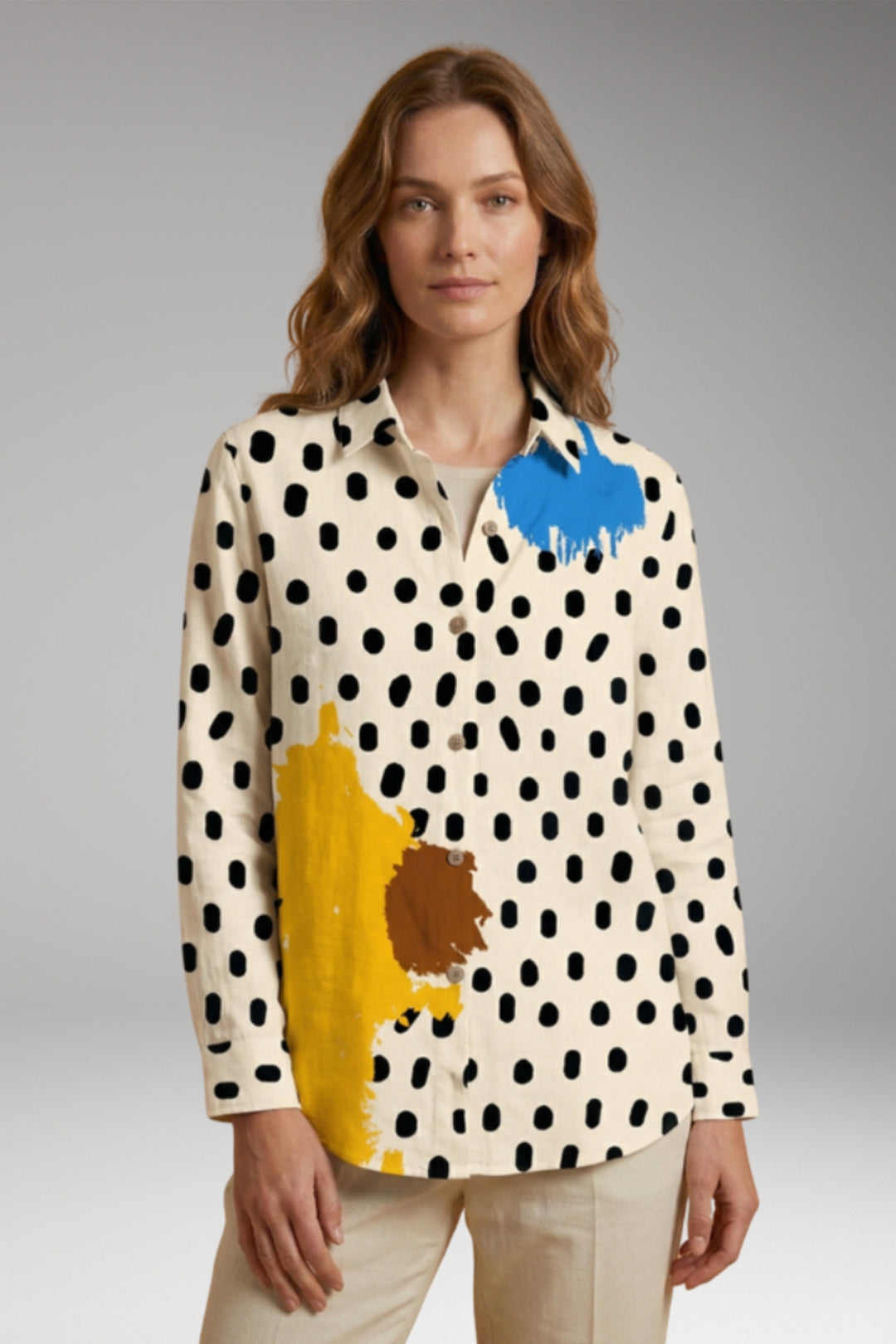 Women's Blouse with Button Closure and Long Sleeves
