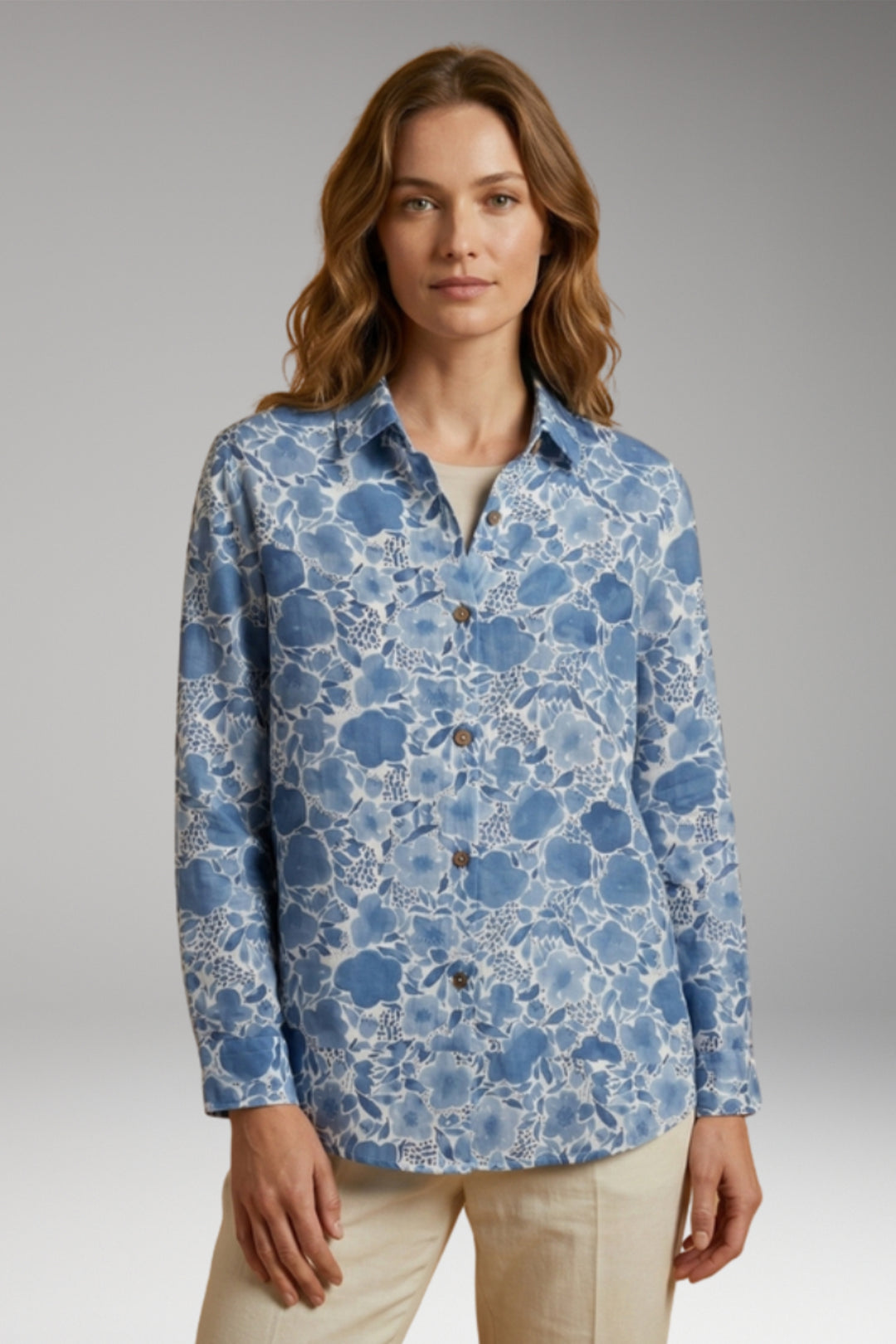 Women's Blouse with Button Closure and Long Sleeves