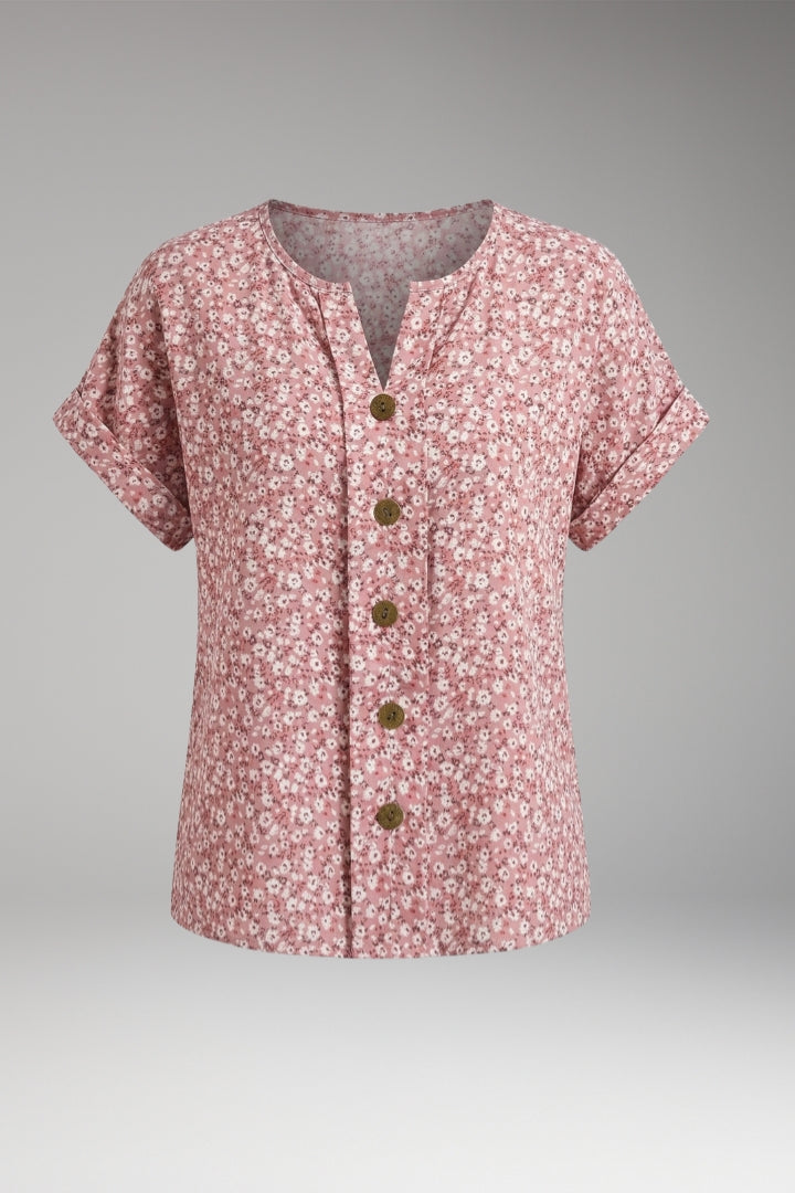Women's Blouse with Button Front and Floral Pattern
