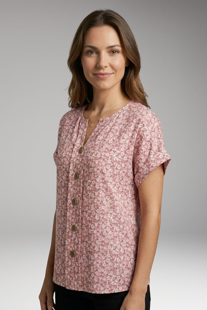Women's Blouse with Button Front and Floral Pattern