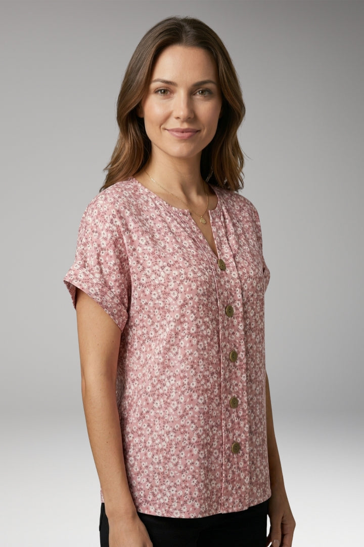 Women's Blouse with Button Front and Floral Pattern