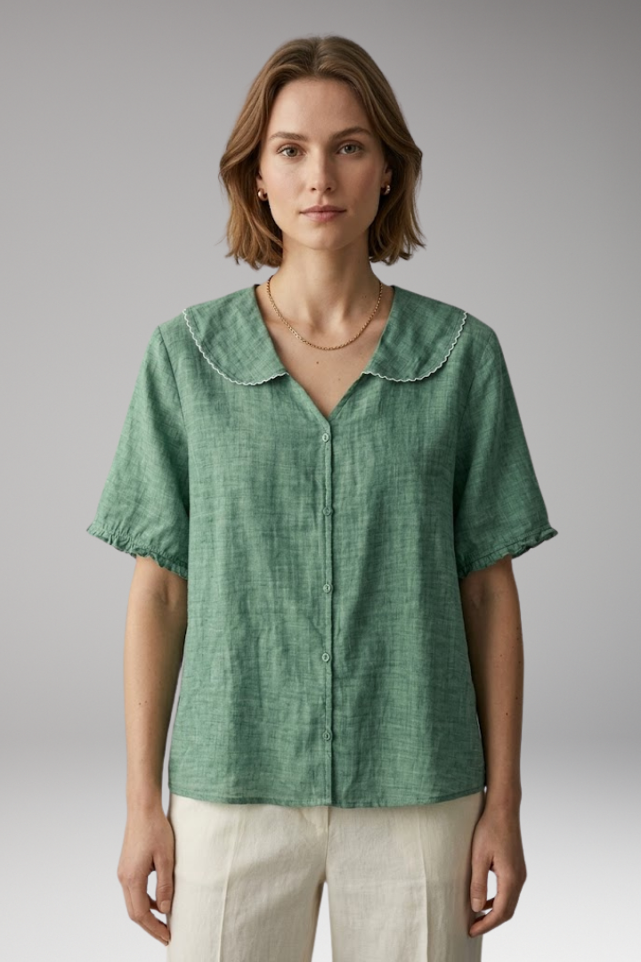 Women's Blouse with Button Front and Wide Collar