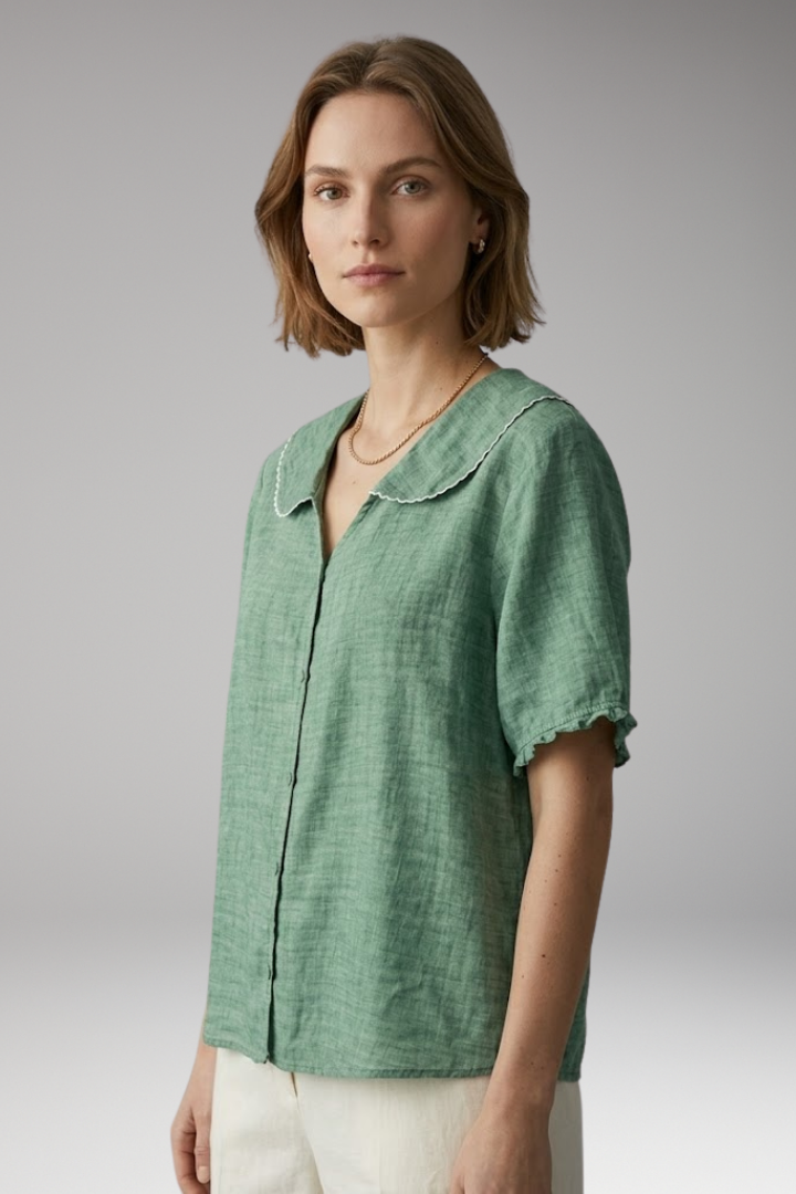 Women's Blouse with Button Front and Wide Collar