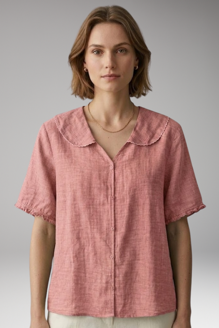 Women's Blouse with Button Front and Wide Collar