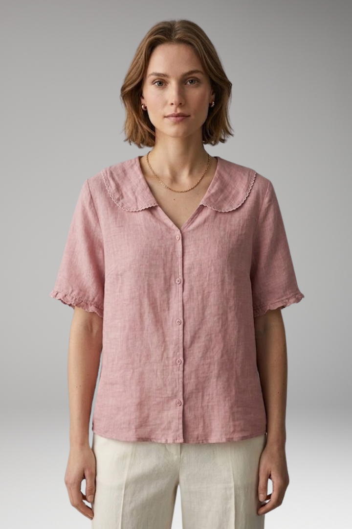 Women's Blouse with Button Front and Wide Collar