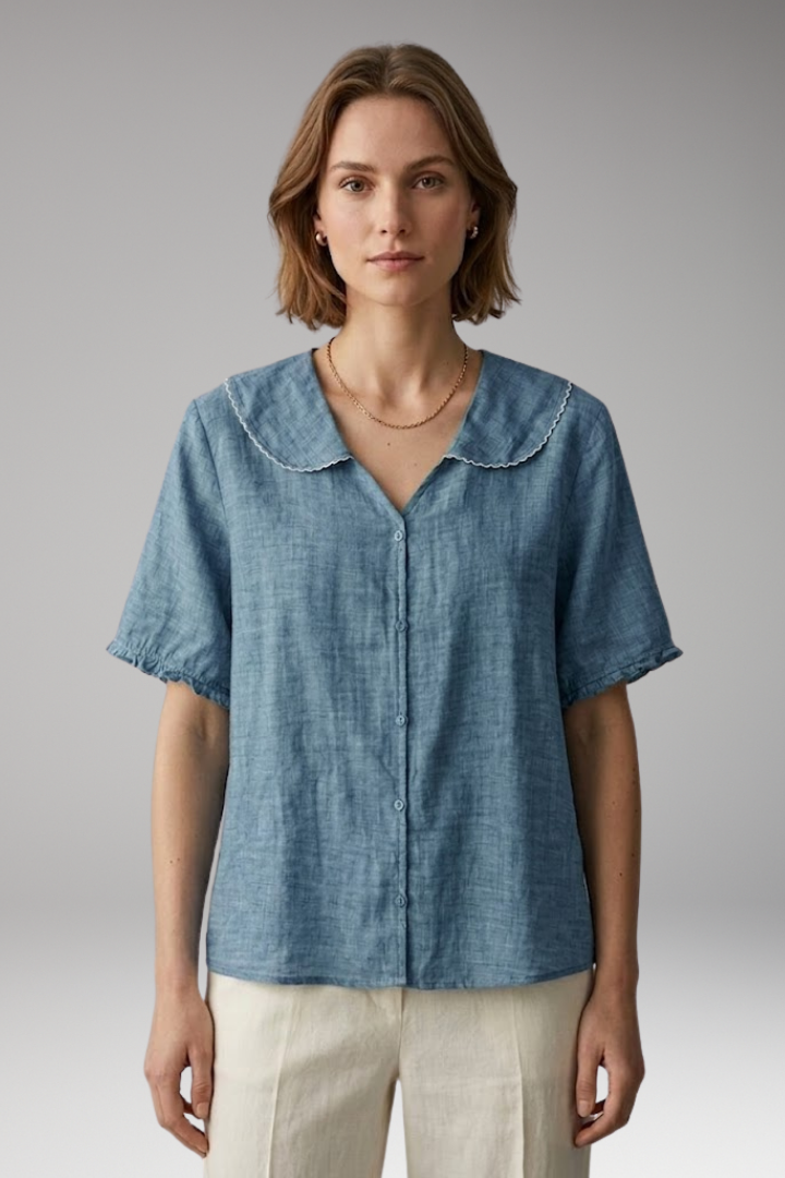 Women's Blouse with Button Front and Wide Collar