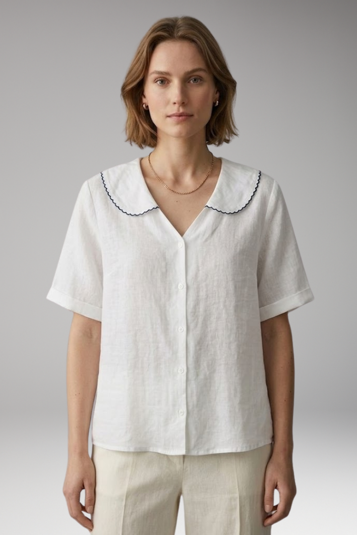 Women's Blouse with Button Front and Wide Collar