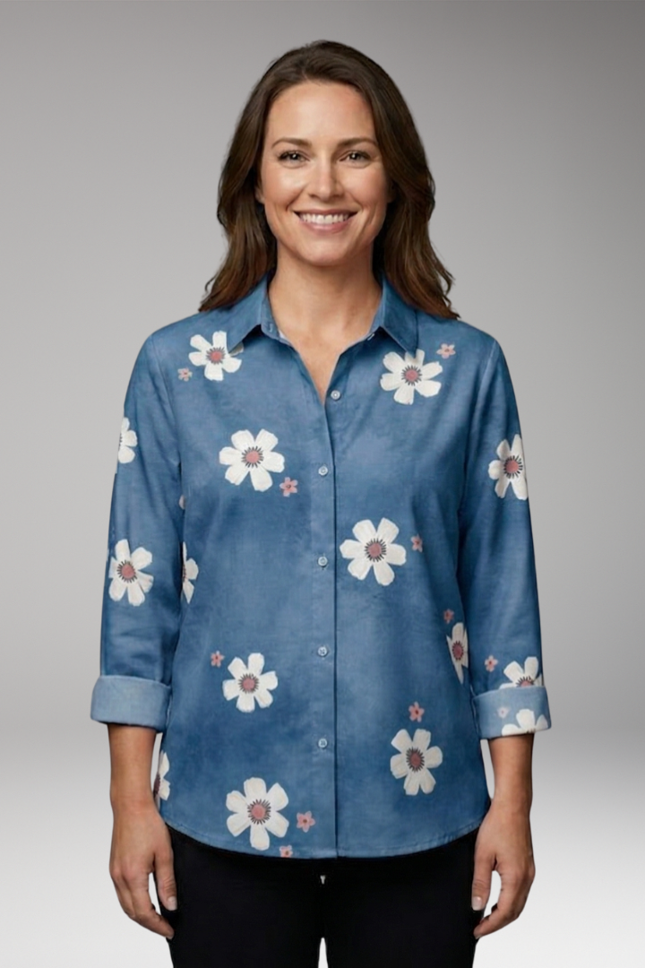 Women's Blouse with Collar Neck and Button Closure