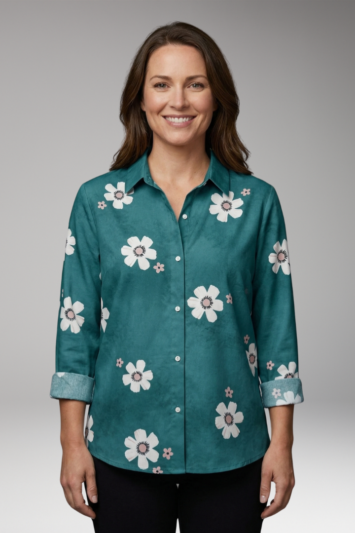 Women's Blouse with Collar Neck and Button Closure
