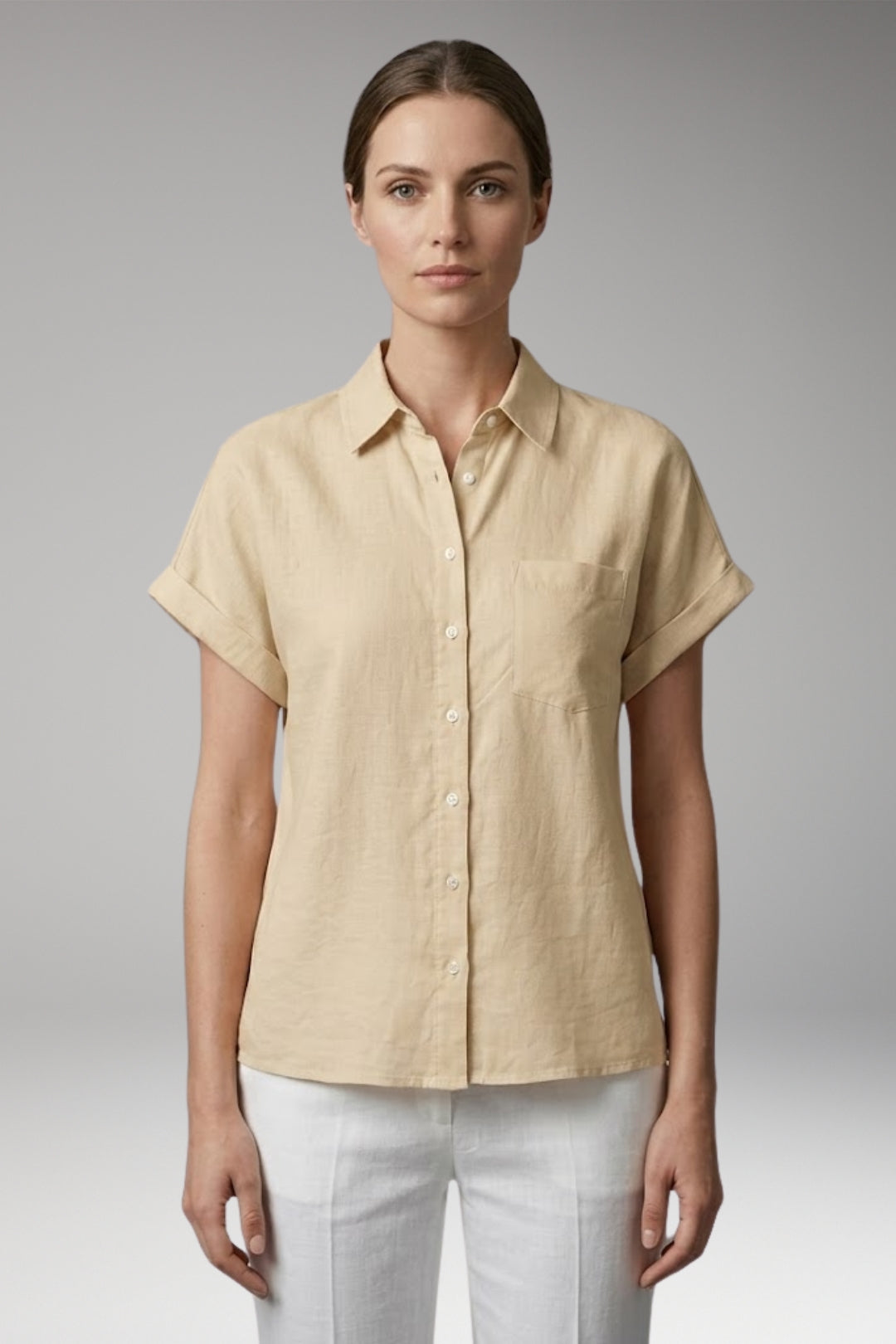 Women's Blouse with Collar Neckline and Button Closure