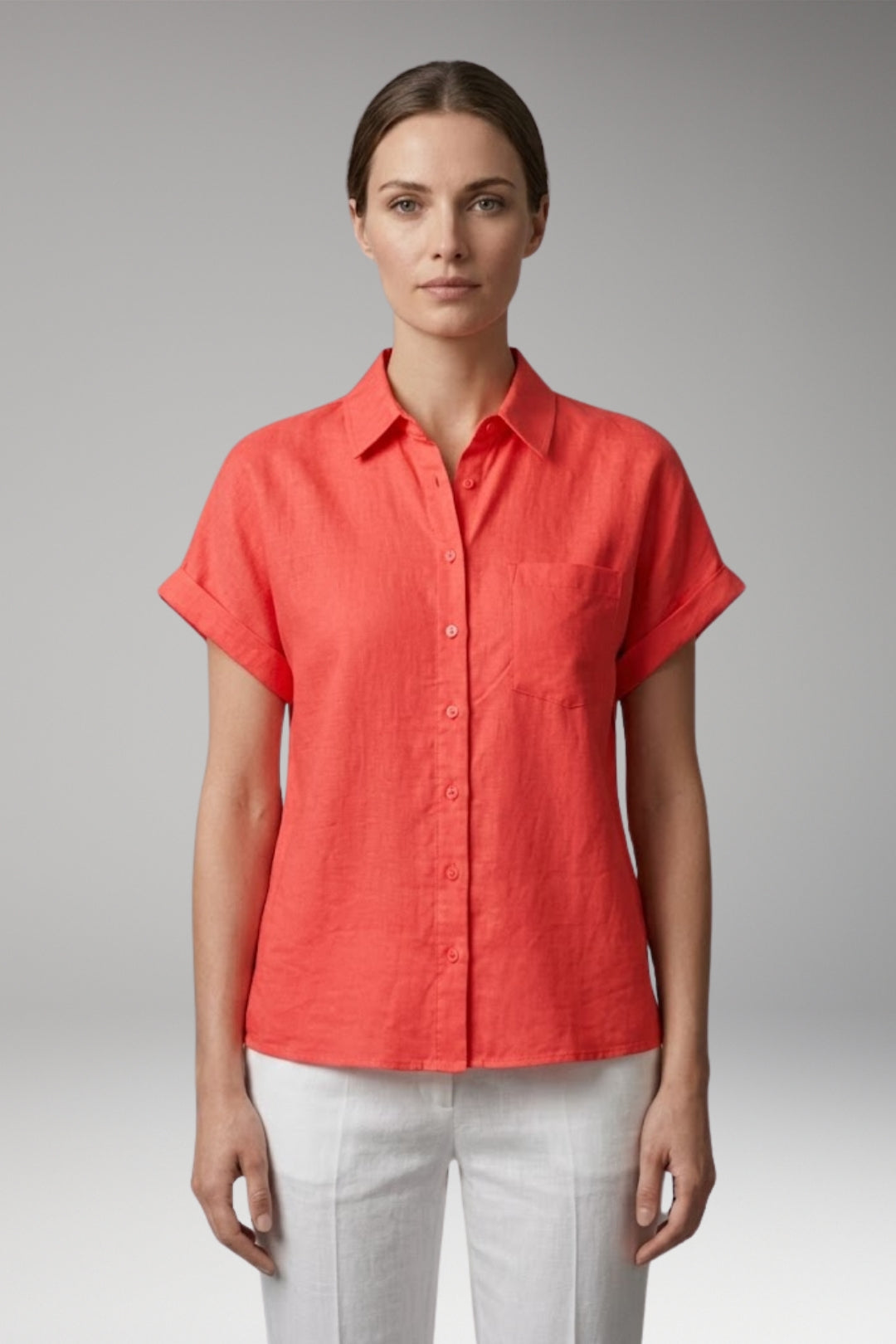 Women's Blouse with Collar Neckline and Button Closure